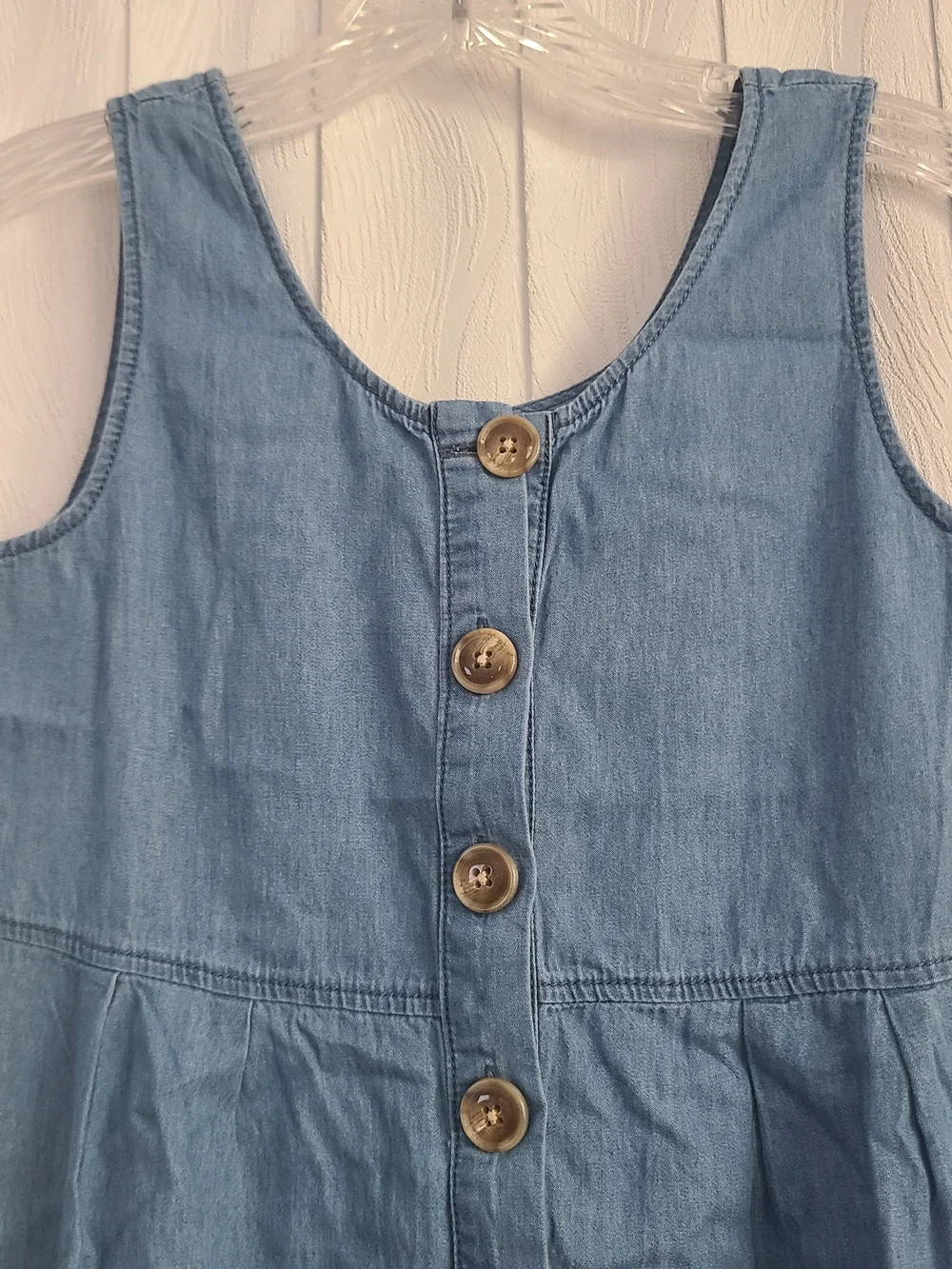 NWT Fabkids Girls Sz L Blue Chambray Cropped Wide Leg Casual Cotton Jumpsuit